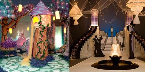 Happily Ever After Tale As Old As Time Prom Theme, Unique Prom Themes, Disney Homecoming, Faux Chandelier, Prom Committee, Prom Venues, School Dance Themes, Grand Castle, Prom Decorations