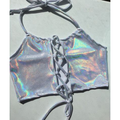 Lace Me Up Dreamscape Hologram Halter Top Holographic Halter Ravewear... (710 MXN) ❤ liked on Polyvore featuring tops, halter tops, silver, women's clothing, halter top, lace front top, tie crop top, halter crop top and hologram crop top Holographic Crop Top, Holographic Fashion, Lace Up Top, Rave Wear, Couple Halloween Costumes, Lace Crop Tops, Rave Outfits, Visual Kei, Festival Outfits