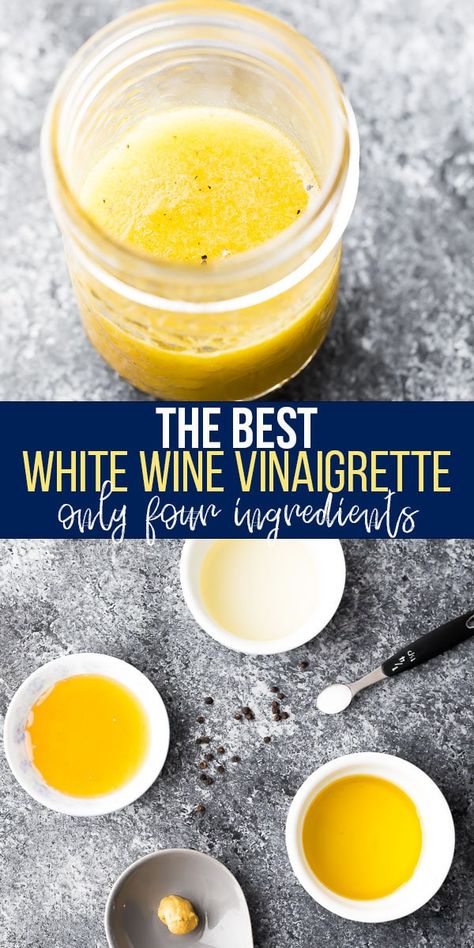 My all-time MOST USED white wine vinaigrette is tangy, slightly sweet, and the perfect all purpose vinaigrette for any salad. Prep a batch with simple pantry ingredients and store in the fridge for up to 2 weeks! #sweetpeasandsaffron #whitewinevinaigrette #vegan #simpleingredients #pantrystaples White Wine Vinaigrette, Sweet Peas And Saffron, Salad Prep, Saffron Recipes, Vinegar Salad Dressing, Salad Dressing Recipes Healthy, Sweet White Wine, Easy Salad Dressing, Simple Pantry