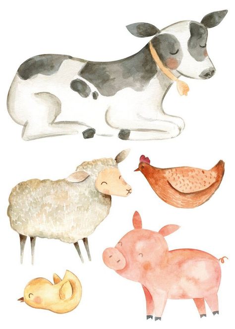 Farm Animal Clip Art Magic Monkey Wall, Animal Wall Decals, Farm Party, Fun Illustration, Smooth Walls, On The Farm, Watercolor Animals, Farm Animal, Custom Posters