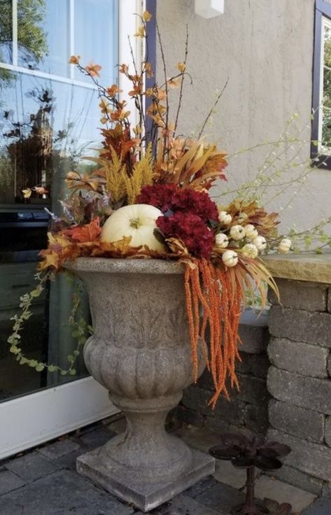 Classy Halloween, Birch Logs, Garden Urns, Fall Outdoor, Flower Stands, Thanksgiving Christmas, Horticulture, Fall Season, Wrought Iron