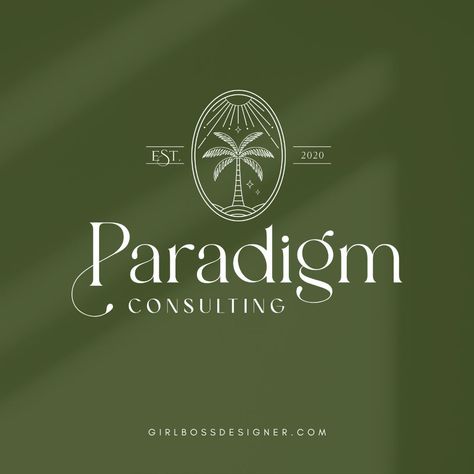 Kira from Paradigm Consulting was craving a fresh new look with her branding! For her brand vibe we went with a Vintage Chic look – combining a slightly retro color palette with luxe, sophisticated shadow and cocktail imagery. We brought in palm tree elements to give it a boho beachy touch. The color palette included green, pops of orange, and neutrals and black which balance out the brighter colors and enhances the feeling of professionalism, sophistication and timelessness. See more here... Palm Tree Color Palette, Hairdresser Website, Tropical Branding, Chic Logo Design, Chic Color Palette, Palm Tree Logo, Palm Logo, Green Branding, Boho Branding