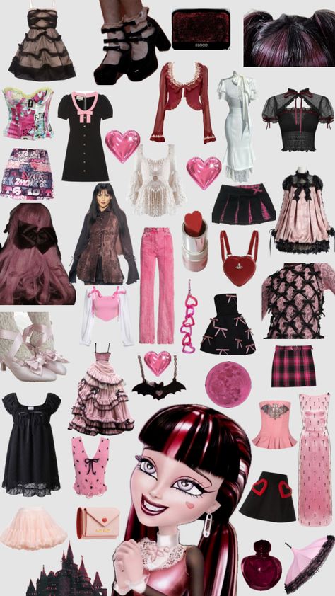 Draculaura Style Guide #monsterhigh #monsterhighdraculaura #draculaura #stylemoodboard Draculaura Aesthetic Outfit, Draculaura Aesthetic, Monster High Draculaura, Aesthetic Outfit, Pastel Goth, Style Guide, Monster High, Aesthetic Clothes, Fashion Outfits