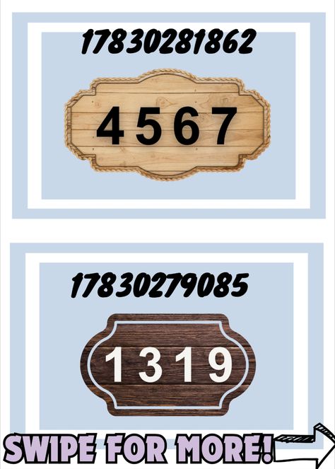 Hey everyone,

I hope you're all doing well! I just got back from a busy days. A lot of you have been requesting more house numbers so here it is; Hope you enjoy this decals <3 Bloxburg Chicken Coop, Winter Tree Decals Bloxburg, Bloxburg Map Decal Codes, Bloxburg Neighborhood Decal Codes, House Number Codes Bloxburg, Before You Knock Bloxburg Decal, Bloxburg Town Name Decals, Bloxburg Farm Decals, Roville House Codes