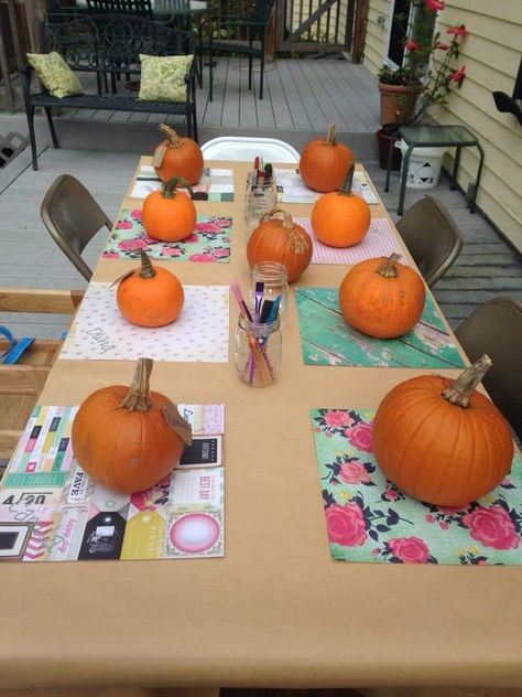 Paint A Pumpkin Station, Pumpkin Painting Table Set Up, Pumpkin Painting Station, Pumpkin Decorating Station, Pumpkin Decorating Party, Paint A Pumpkin, Paint Pumpkin, Pumpkin Painting Party, Kristen Nicole