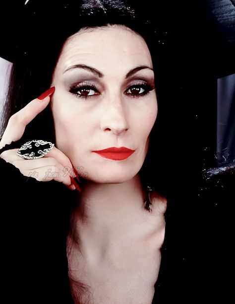 Morticia Tattoo, Morticia Makeup, Lady Gaga Countess, Morticia Costume, Morticia Addams Makeup, Angelica Huston, Black Witches, Tim Burton Characters, Gomez And Morticia