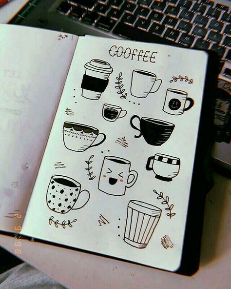 Coffee Doodles, Coffee Doodle, Notebook Doodles, Bullet Journal Mood, Bullet Journal Aesthetic, Diary Ideas, Easy Doodles Drawings, Bullet Journal Art, Cute Doodles Drawings