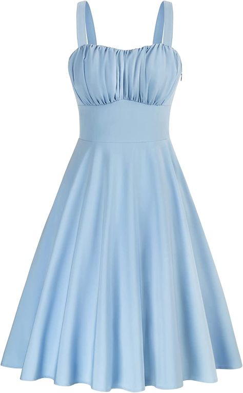 Belle Poque Vintage Midi Dresses for Women 1950s Sleeveless Flared Summer Dresses Light Blue Sundress X-Large at Amazon Women’s Clothing store Blue Dress Light, Slim Bodycon Dress, Elegant Casual Dress, Backless Dress Summer, Vintage Midi Dresses, Sleeveless Dress Summer, Midi Dress Summer, Cocktail Party Dress, Necklines For Dresses