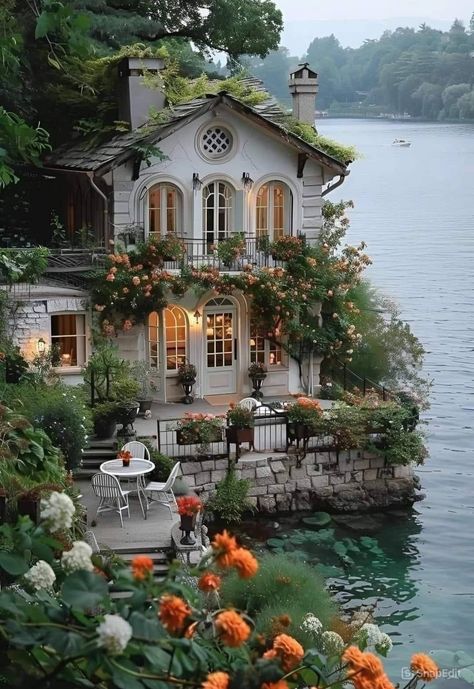 Character Flower House Vibe, House On The Water, Fairytale House, Dream Life House, Dream Cottage, Fantasy House, Cute House, Dream House Exterior, Pretty House