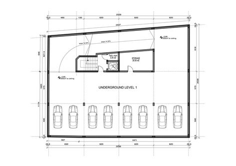 This is entry #13 by viparch1 in a crowdsourcing contest Underground parking garage design on a small plot for $50.00 posted on Freelancer! Underground Garage Plan, Underground Parking Design, Underground Parking Plan, Parking Garage Design, Condo Plan, Underground Parking Lot, Parking Plan, Parking Building, Small Apartment Building