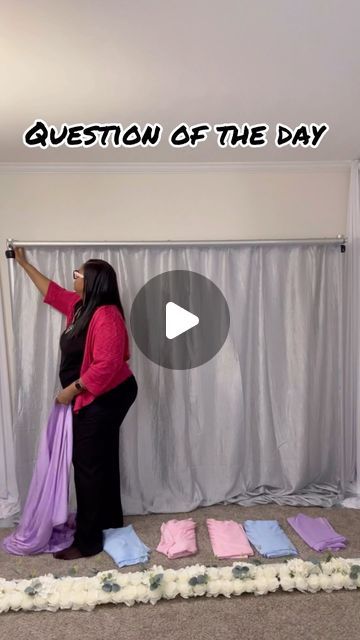 CustomEventCreations | Michigan on Instagram: "Question of the day: What are curtain lengths? My curtain lengths range from 8 ft to 16 ft. Now I mainly buy 14ft to 16ft because I like to create deep swags and form nice bottoms to my backdrops. I am a school teacher by profession and I’m here to help you master the art of draping! Submit your questions and I will do my best to provide you with an answer. #howto #draping #drapingdesigns #drapingclass #drapingtechnique #pipeanddrape" How To Swag Curtains, How To Drape Curtains For Backdrop, Back Decoration Ideas, How To Drape Curtains, Curtain Backdrop Ideas, Curtain Background, Draping Techniques, Swag Curtains, Curtain Backdrops