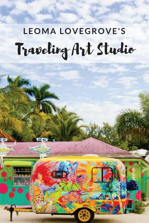 We’ve been talking a lot lately about artful adventures and creating art-on-the-go. In fact, it’s the theme of our July/August issue of Cloth Paper Scissors, on newsstands now. But what if you want to take the idea of art-on-the-go a step further. Say, with a traveling art studio? Artist Leoma Lovegrove did just that. Leoma’s main art… Art Studio Trailer, Caravan Art Studio, Mobile Art Studio Trailer, Leoma Lovegrove Art, Van Art Studio, Bus Art Studio, Trailer Art Studio, Rv Art Studio, Camper Art Studio