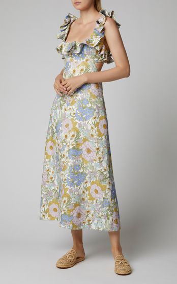 Zimmermann Trunkshow | Moda Operandi Maternity Wardrobe, Dress 2022, Summer 2025, Linen Summer, Linen Midi Dress, Mellow Yellow, Printed Linen, Inspired Dress, Short Sleeve Dress