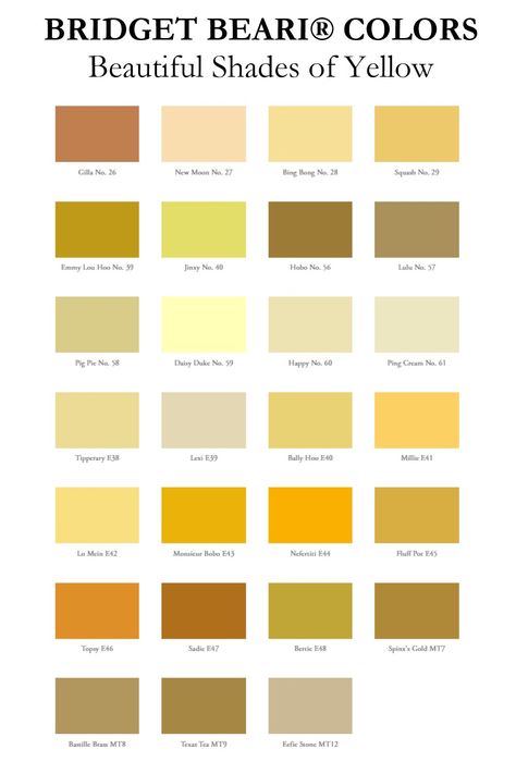 Yellow is a fresh and cheerful color Bridget Beari® Yellow Paint Colors embody only the most beautiful shades of this uplifting hue. Yellowish Beige Paint, Cream Paint Colors, Yellow Color Combinations, Yellow Paint Colors, Color Tips, Deck Colors, Olive Undertones, Beige Paint, Deck Paint