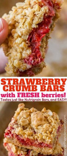 Fresh Strawberry Crumb Bars that are easy to make with just a handful of ingredients and they taste just like Nutrigrain Bars! Nutrigrain Bar Recipe, Nutrigrain Bars, Strawberry Foods, Strawberry Granola Bars, Strawberry Crumb Bars, Dinner Then Dessert, Crumb Bars, Diy Easy Recipes, Favorite Dessert Recipes