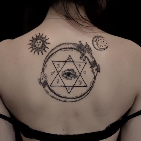 Occult Tattoos, Kundalini Tattoo, Esoteric Tattoo, Alchemy Tattoo, Ouroboros Tattoo, Engraving Tattoo, Occult Tattoo, Moon Tattoos, Ancient Tattoo