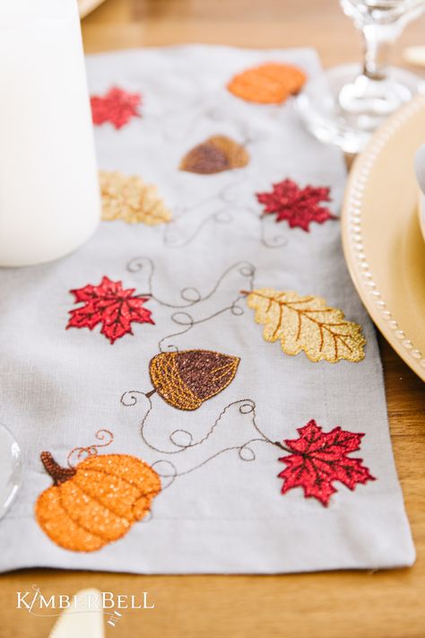 Table Runners Diy Easy, Cool Grey Color, Pumpkin Table Runner, Table Runner Diy, Pumpkin Display, Sewing Machine Projects, Fall Table Runners, Handmade Table Runner, Tea Coaster