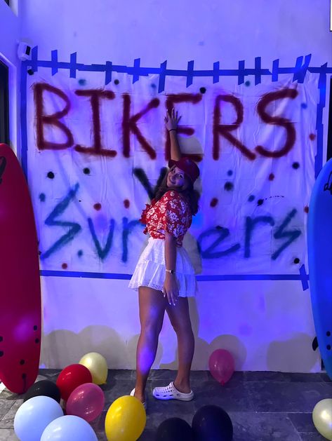 Teen Beach Party Ideas, Teen Beach Movie Birthday Party, Surfers Vs Bikers, Disney Channel Party, Team Beach Movie, Bikers Vs Surfers, Cheer Movies, Teen Beach Movie Party, Teen Beach Party