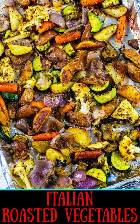 Italian Roasted Vegetables Italian Roasted Vegetables, Tuscan Seasoning, Italian Side Dishes, Low Carb Side, Italian Roast, Easy Pasta Salad Recipe, Roasted Vegetable Recipes, Italian Vegetables, Meatless Dinner