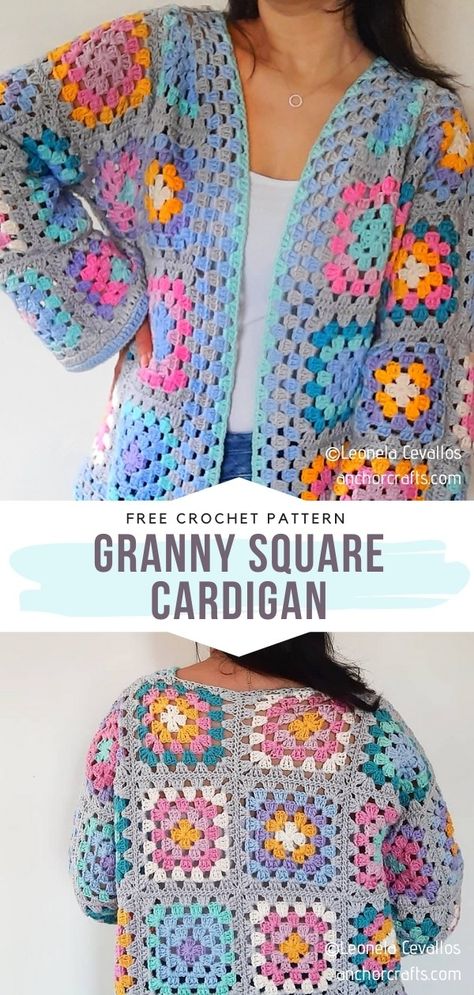 Crochet Granny Square Cardigan, Motifs Granny Square, Granny Square Cardigan, Crochet Jacket Pattern, Square Cardigan, Crochet Cardigan Pattern Free, Crochet Cardigans, Granny Square Crochet Patterns Free, Spring Cardigans