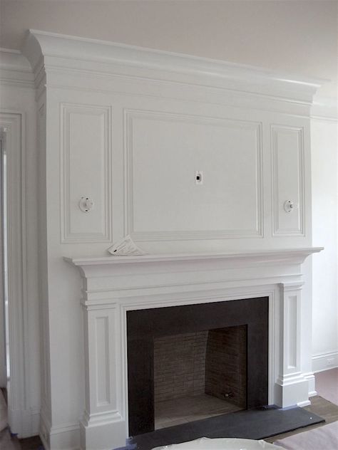 Faux Fireplace, a Great Idea or a Disaster? Fireplace Moulding, Faux Fireplace Insert, Chimney Decor, Fake Walls, Fake Fireplace, Fireplace Built Ins, White Fireplace, Bedroom Fireplace, Faux Fireplace