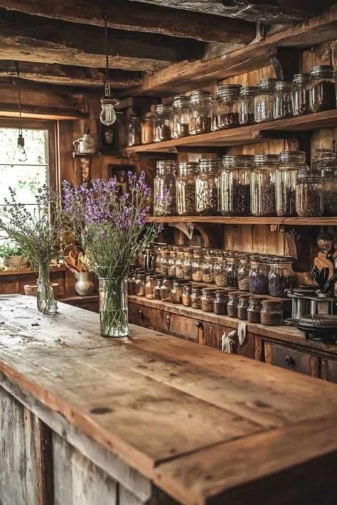 Alaskan Homestead, Apothecary Store, Witches Apothecary, Apothecary Kitchen, Apothecary Shoppe, Home Apothecary, Witchy Cottage, Supernatural Dr, Witchy Kitchen