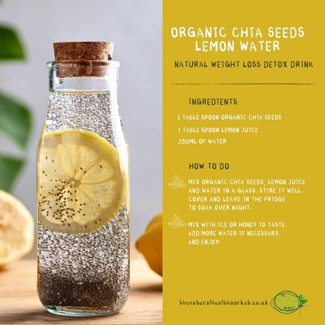 Organic chia seeds and lemon water make a powerful weight loss detox drink. Organic chia seeds are rich in nutrients that aid in weight loss and overall health, while lemon water boosts metabolism and detoxifies. Stay hydrated and eat a balanced diet for best results. #detox #drinks #weightloss #chiaseeds #lemon #water #thenaturalMKT Chia Water, Chia Seed Drinks, Chia Seed Water, Lemon Detox, Natural Colon Cleanse, A Balanced Diet, Lemon Water, Art Characters, Essential Fatty Acids