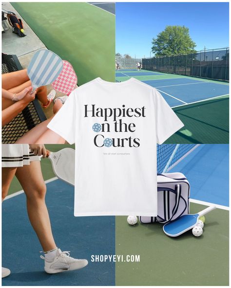 Court essentials:  ✅ a pickleball buddy ✅ a good paddle ✅ a pickleball YeYi tee  See you on the court? #athleisurestyle #athleisurewear #pickleballislife #pickleballapparel #usapickleball Apparel Design Inspiration, Soccer Tees, Page Layout Design, Sporty Aesthetic, Social Templates, Pickleball Shirt, Sports Graphic Design, Tennis Clubs, Design Clothing