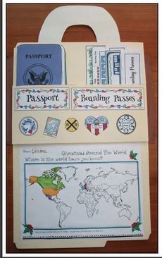 Geography & Travel Activities: Cute interactive file folder suitcase or briefcase. Holds students' work. December Writing Prompts, Travel Theme Classroom, December Writing, Gingerbread Activities, Around The World Theme, Geography Activities, Suitcase Stickers, Homeschool Geography, Christmas Around The World