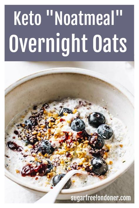 Have you heard of noatmeal? It's oatmeal without the oats! I've used chia, hemp hearts and a few other delicious ingredients to make tasty keto overnight oats. Top with nuts and berries and enjoy! There's more flavoursome topping ideas in the post. #noatmeal #ketoovernnightoats #ketoporridge #ketooatmeal Keto Overnight Oats, Hemp Hearts Recipes, Nuts And Berries, Keto Oatmeal, Coconut Yoghurt, Chia Recipe, Desiccated Coconut, Healthy Food Menu, Hemp Hearts