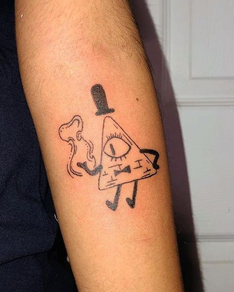 Bill Tattoo Gravity Falls, Bill Cipher Tattoo, Gravity Falls Tattoo Ideas, Nuclear Tattoo, Cartoon Network Tattoo, Really Bad Tattoos, Tv Tattoo, Pop Culture Tattoos, J Tattoo