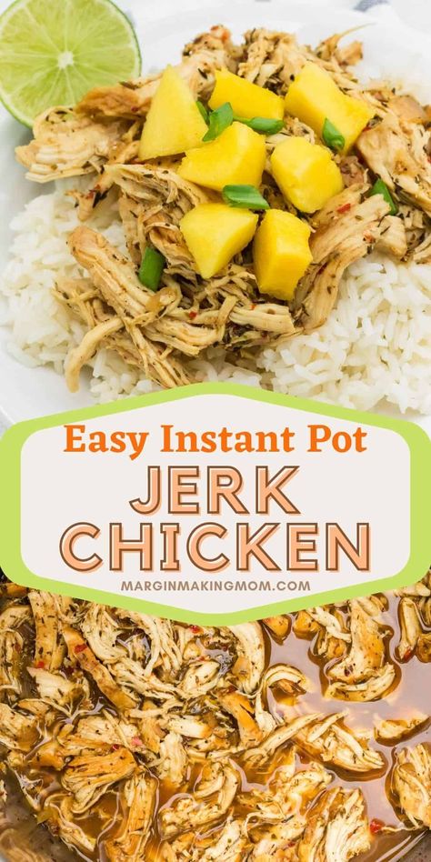 This jerk chicken is a CINCH to make in the Instant Pot! A seasoning packet and a few other ingredients bring together the bold flavors of the Caribbean. This simple pulled chicken is perfect for serving over rice, as a filling in tacos, or even in a bun for a sandwich. Super easy! Instapot Jerk Chicken, Instant Pot Jerk Chicken, Senior Meals, Instapot Meals, Jerk Chicken Recipe, Lime Chicken Recipes, Easy Pressure Cooker Recipes, Caribbean Jerk Chicken, Spicy Chicken Recipes