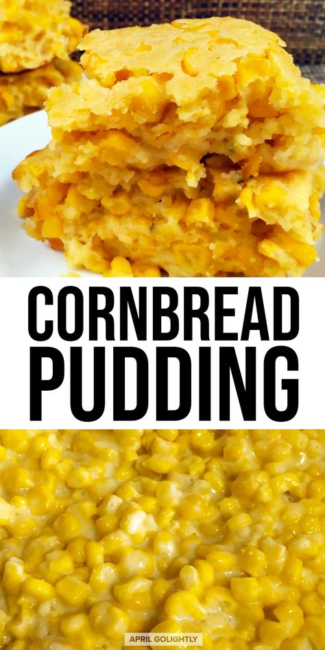 Easy Cornbread Pudding - Side Dish With Southern Flair Cornbread Pudding Recipe, Cornbread Pudding, Homemade Cream Corn, Easy Cornbread, Thanksgiving Dinner Ideas, Vegan Cornbread, Cream Corn, Thanksgiving Menu Ideas Side Dishes, Cornbread Easy