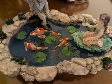 Koi Fish Pond Clay, Pond Clay Art, Clay Coy Fish, Clay Koi Pond, Janmashtami Design, Clay Aquarium, Clay Koi Fish, Japanese Diorama, Pond Sculpture