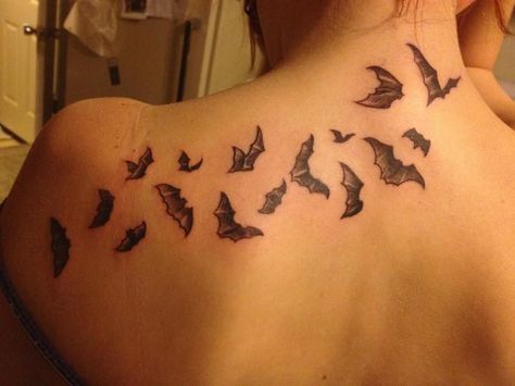 bat tattoo with amazing detail for being so small. I love my tattoo<3 Shoulder Bat Tattoo, Small Bat Tattoo, Goth Tattoo Ideas, Bat Tattoos, Bats Tattoo Design, Tattoos Celebrities, Finger Tats, Goth Tattoo, Bat Tattoo