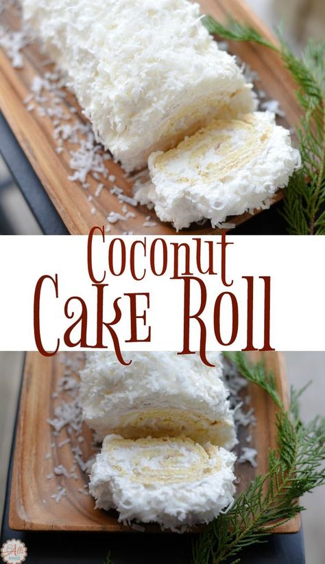 Coconut Cake Roll, Kek Lapis, Cake Roll Recipes, Coconut Cake Recipe, Coconut Desserts, Festive Desserts, Gateaux Cake, Holiday Dessert, Roll Cake