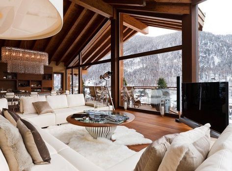 Chalet Living Room, Cozy Mountain Home, Chalet Chic, Interior Design Minimalist, Chalet Interior, Chalet Design, Luxury Ski Chalet, Ski House, Lodge Decor