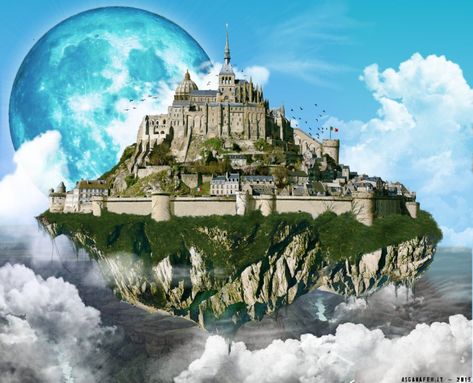 Flying castle by asganafer Flying Castle, Sci Fi City, Castle In The Sky, Fantasy City, Fantasy Castle, Fantasy Setting, Fantasy Places, Futuristic City, Landscape Scenery