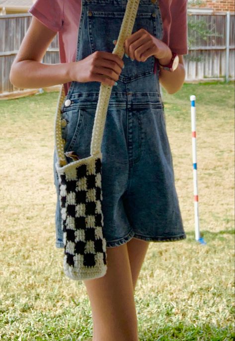 Checkered Water Bottle Holder Crochet, Water Bottle Holder Crochet, Checkered Crochet, Crochet Checkered, Crochet Water Bottle, Crochet Water Bottle Holder, Water Bottle Holder, Water Bottle Holders, My Small Business