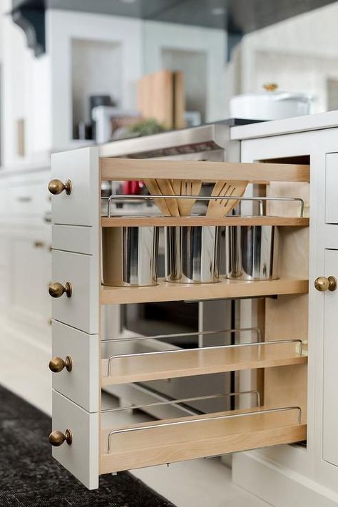 Green Shaker Kitchen, White Marble Backsplash, L Shaped Shelves, Gray Shaker Cabinets, White Upper Cabinets, Green Shelves, Blue Shelves, Light Gray Cabinets, White Wall Tiles