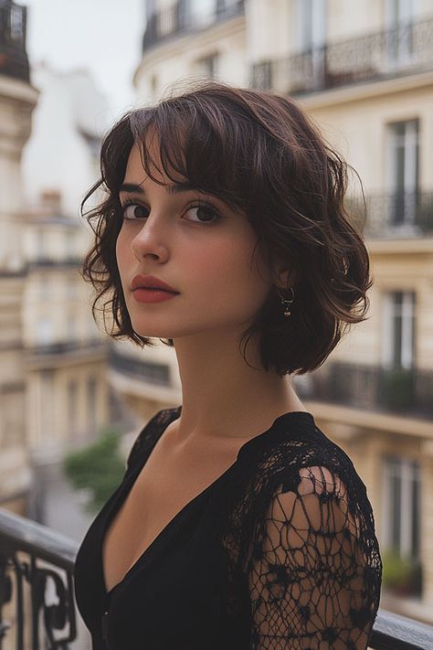 Parisian Noir, French bob haircut, parisian bob haircut, french bob hairstyle with bangs France Bob Hair, Wavy Hair French Bob, French Bob Inspiration, Pixie French Bob, Ingenue Haircut, Chic French Bob, Thick Hair French Bob, French Bob No Fringe, Messy French Bob With Bangs