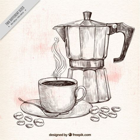 Fondo de bosquejo de cafetera y taza vec... | Free Vector #Freepik #freevector #fondo #cafe #mano #dibujados-mano Sketch Background, Coffee Drawing, Object Drawing, Still Life Drawing, Pencil Art Drawings, Art Drawings Sketches Creative, Pen Art, Line Art Drawings, Coffee Art