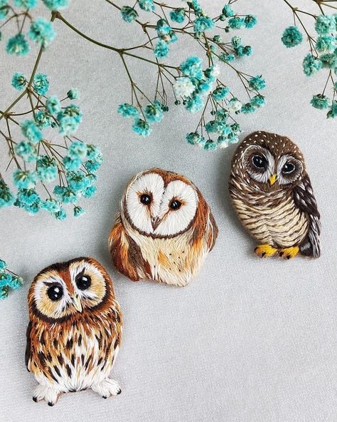 Owl Embroidery Pattern, Embroidery Owl, Owl Tutorial, Owl Embroidery, Felt Owl, Felt Embroidery, Hand Embroidery Projects, Thread Painting, 자수 디자인