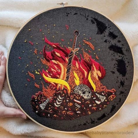 Fire Embroidery, Bon Fire, 동화 삽화, The Crafts, Embroidered Art, Cute Embroidery, Stitch Art, Sewing Embroidery Designs, Hand Embroidery Art