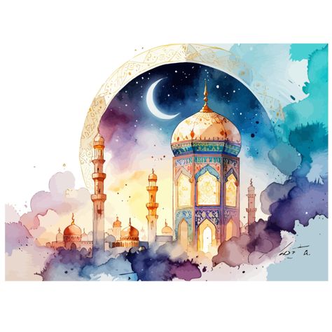 watercolor vector Eid mubarak festival Flat design And ramadan celebration illustration#pikbest#Backgrounds Arabic Eid Mubarak, Islamic Moon, Ramadan Festival, Eid Mubarak Design, Celebration Illustration, Eid Mubarak Background, Ramadan Celebration, Watercolor Vector, Ramadan Background