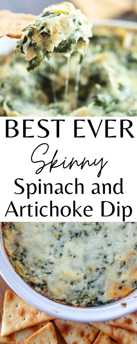 This is the Best Ever SKINNY Spinach and Artichoke Dip. It's the perfect appetizer for any occasion. Super easy to make! Canned Artichoke Recipes, Healthy Spinach Dip, Healthy Spinach Artichoke Dip, Artichoke Dip Easy, Spinach Artichoke Dip Easy, Healthy Dip Recipes, Spinach Artichoke Chicken, Spinach Artichoke Dip Recipe, Spinach And Artichoke Dip