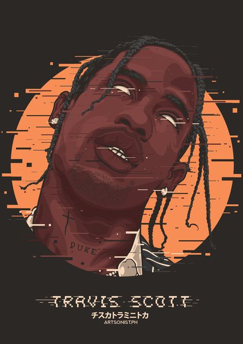 TRAVIS SCOTT,  on ArtStation at https://www.artstation.com/artwork/DLx8D9 Travis Scott Fan Art, Travis Scott Animated, Travis Scott Icon, Wine Packaging, Anime Stickers, Mendoza, Travis Scott, Portrait Art, Spiderman