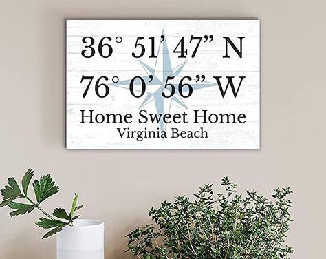 Latitude And Longitude Map, Latitude Longitude Sign, Gps Coordinates Sign, Custom Family Signs, Nautical Wall Decor, Latitude Longitude, Lake Home, Family Decor, Gps Coordinates