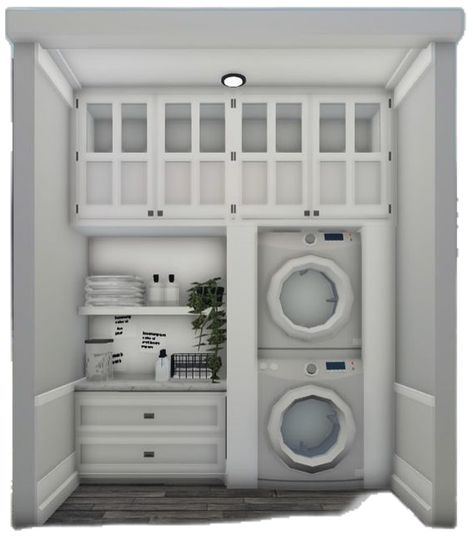 Modern Laundry Rooms Bloxburg, 2x1 Laundry Room Bloxburg, Bloxburg House Layouts Townhouse, Laundry Room Design Bloxburg, Closet Idea Bloxburg, 3x3 Laundry Room Bloxburg, Bloxburg Laundry Room Ideas, Coastal Laundry Room, First Home Essentials