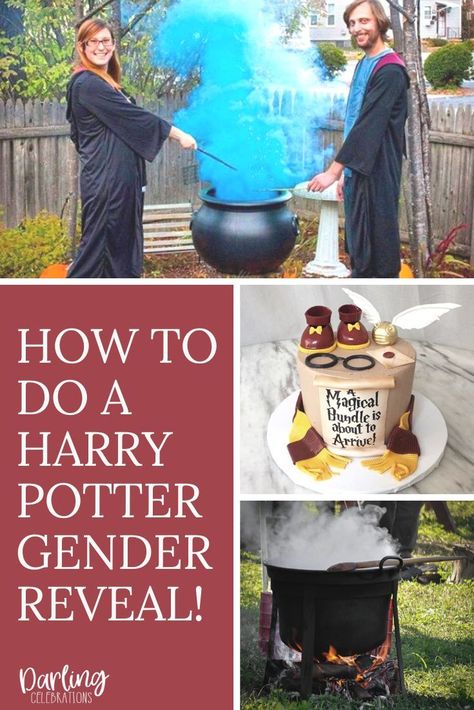 Nerd Gender Reveal, Harry Potter Baby Announcement Ideas, Wizard Gender Reveal, Potion Gender Reveal, Cauldron Gender Reveal How To, Gender Reveal Ideas Nerdy, Happy Potter Gender Reveal, Harry Potter Gender Reveal Potion, Harry Potter Themed Gender Reveal Party